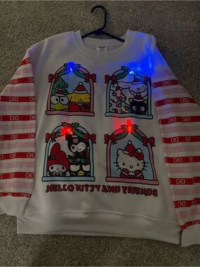 Sanrio Hello Kitty & Friends Light Up  Christ Sweatshirt - White, Red, Blue SZ M